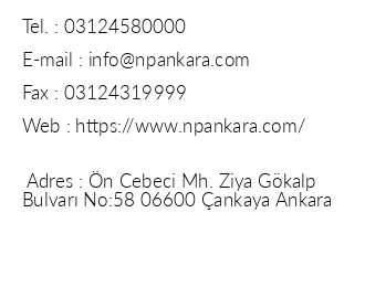 New Park Ankara Hotel iletiim bilgileri